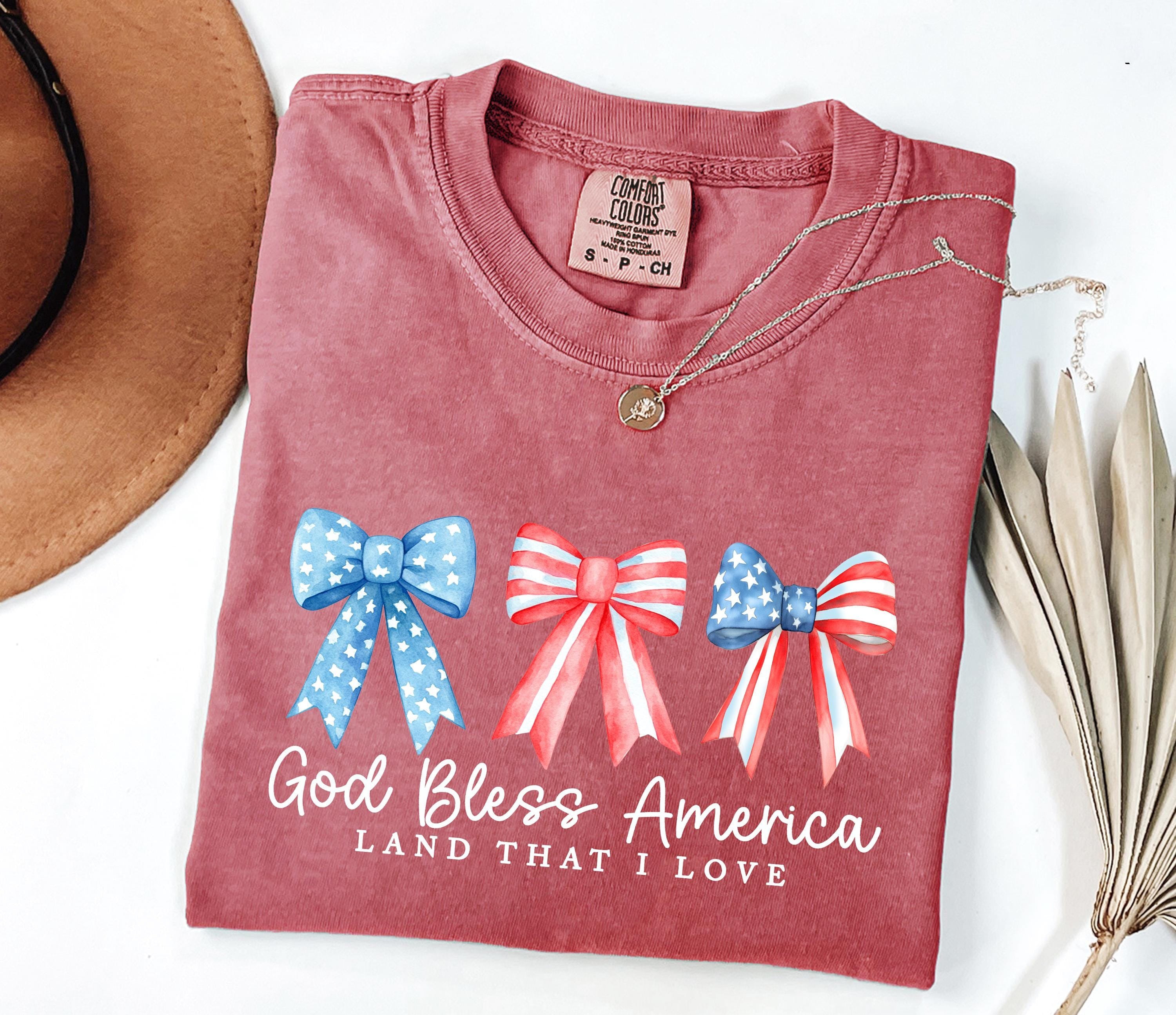 Comfort Colors® 4th of July Bow Shirt, God Bless America Shirt, Patriotic Coquette Bow Shirt, Coquette America Tee, Women's Patriotic Shirt